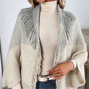 Royal Rose Cozy Soft Cocoon Poncho Cardigan Fringe Sweater